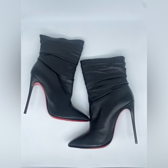 Christian Louboutin Ishtar Black Leather Mid Calf Pointed Stiletto Heels Boots - Picture 13 of 14
